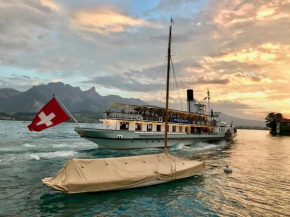 Chalet Oberhofen am Thunersee, 4 Sterne Privatwohnung, 2 Schlafzimmer, gratis Parkplatz, Seeblick